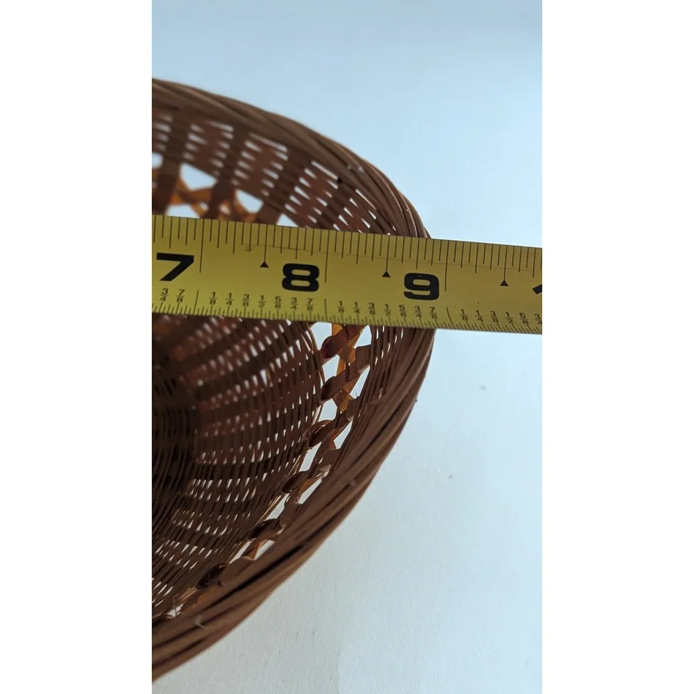 Vintage Woven Bamboo Oval Basket Bowl Lattice Weave Natural Brown China 8.5in
